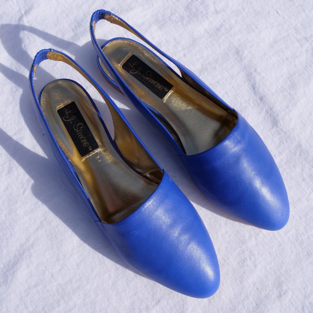Vintage 90s L.J. Simone bright blue leather sling back flats - Picture 6 of 7